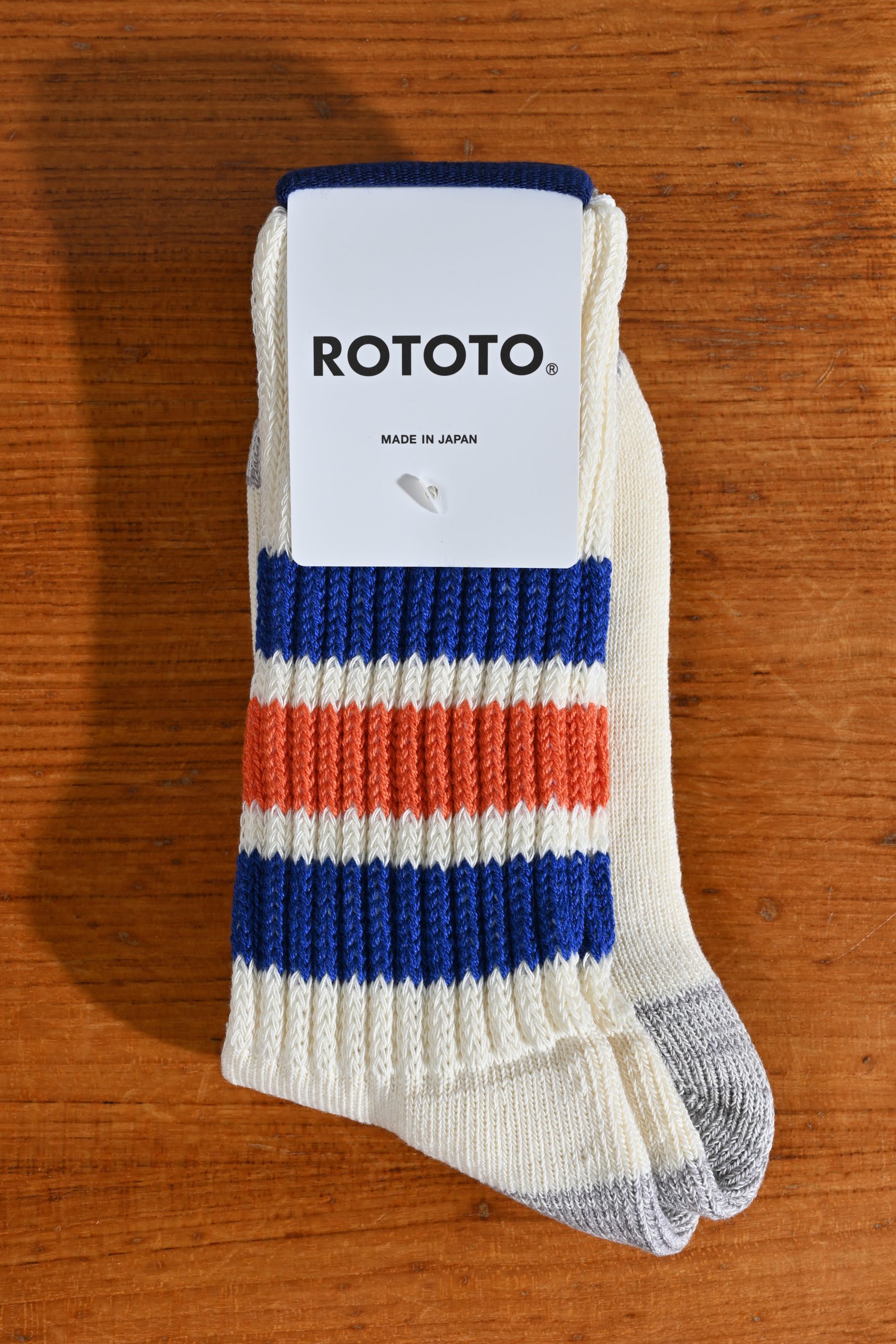 ROTOTO Coarse ribbed Oldschool crew socks Blue Orange