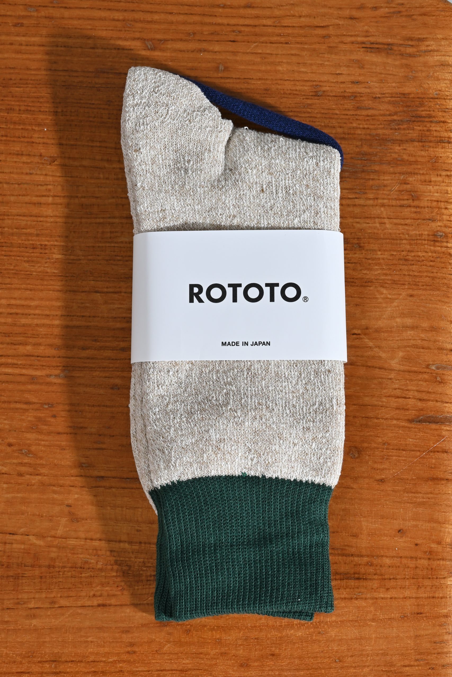 ROTOTO Double face crew socks silk&cotton Green beige