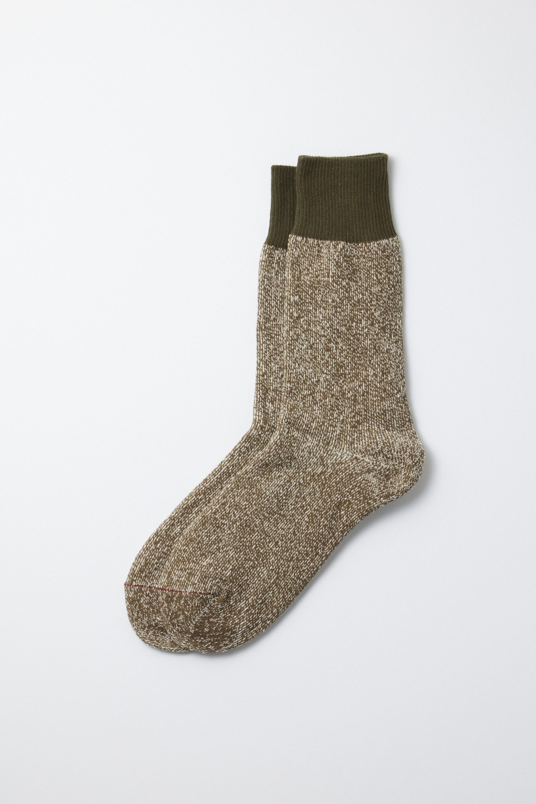 ROTOTO Double face crew socks silk&cotton Olive/ Dark Khaki