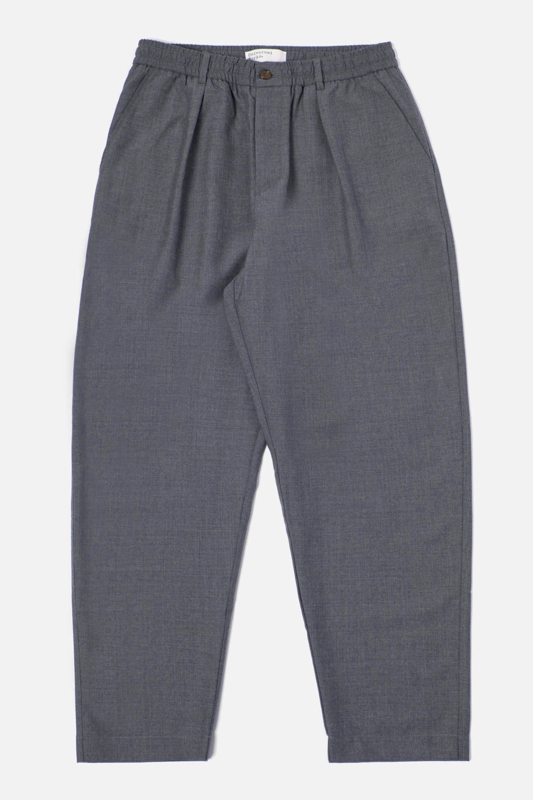 UNIVERSAL WORKS Pleated Track Pant In grey Marl Tropical Suiting
