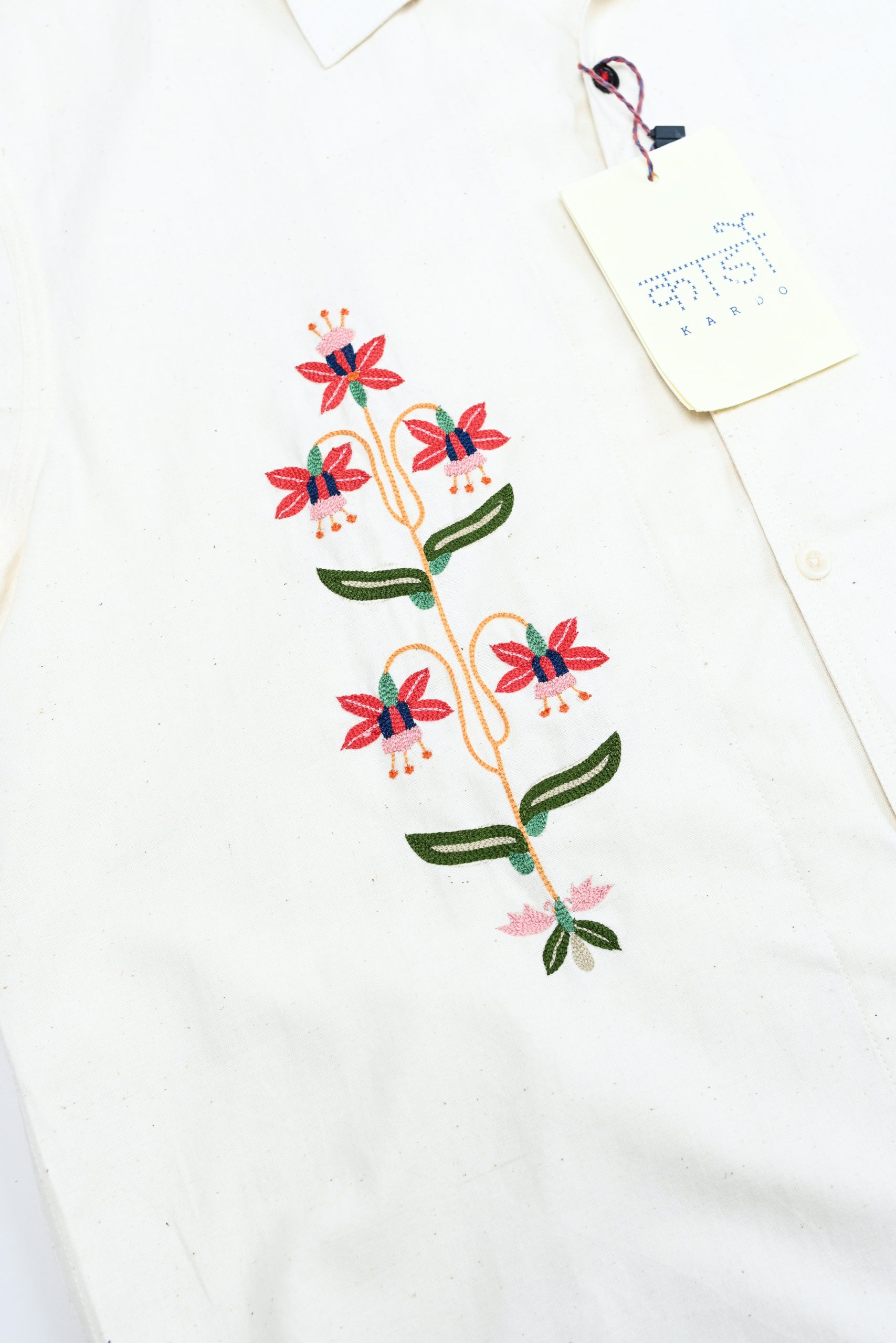 KARDO CHINTAN Shirt Boxy fit open collar embroided natural