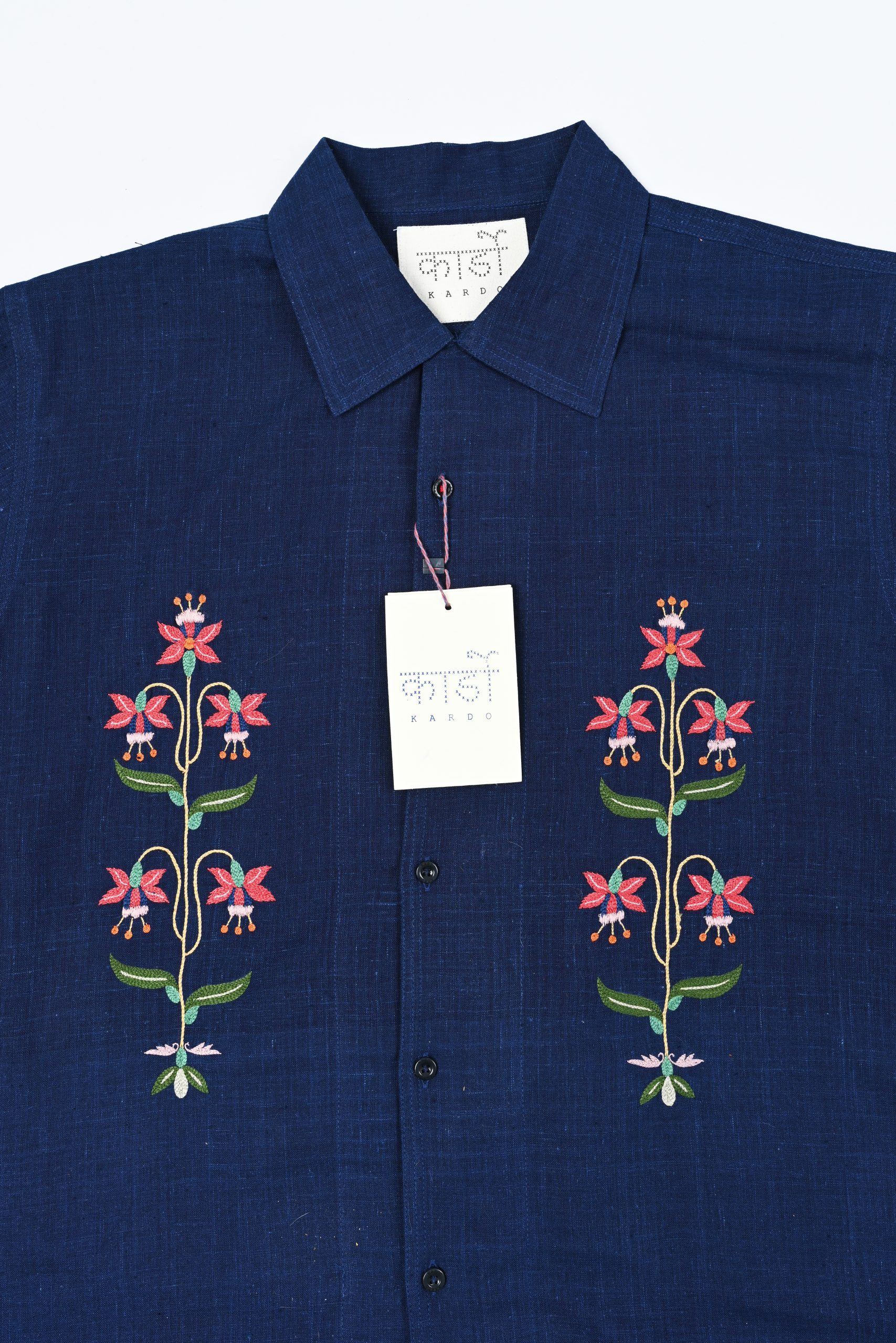 KARDO CHINTAN Shirt Boxy fit open collar embroided indigo