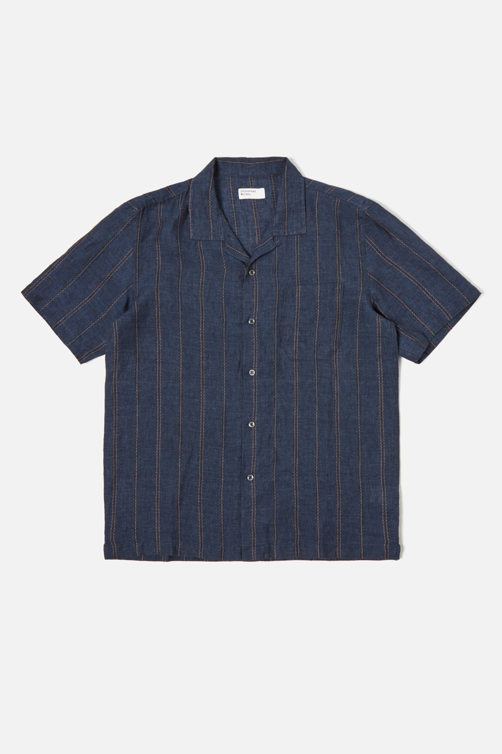 UNIVERSAL WORKS Shirt In Navy Stripe Linen