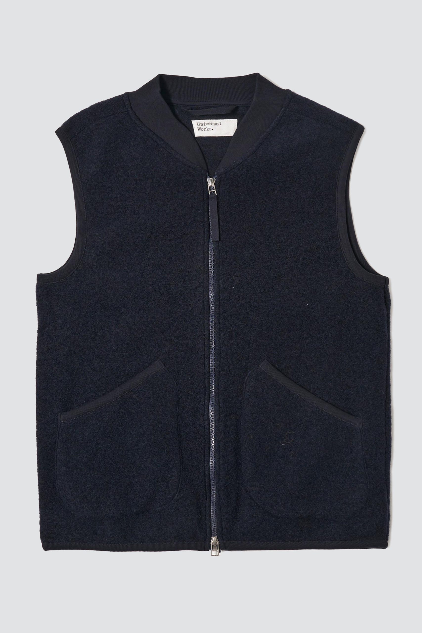 UNIVERSAL WORKS Navy Wool Fleece Zip Waistcoat
