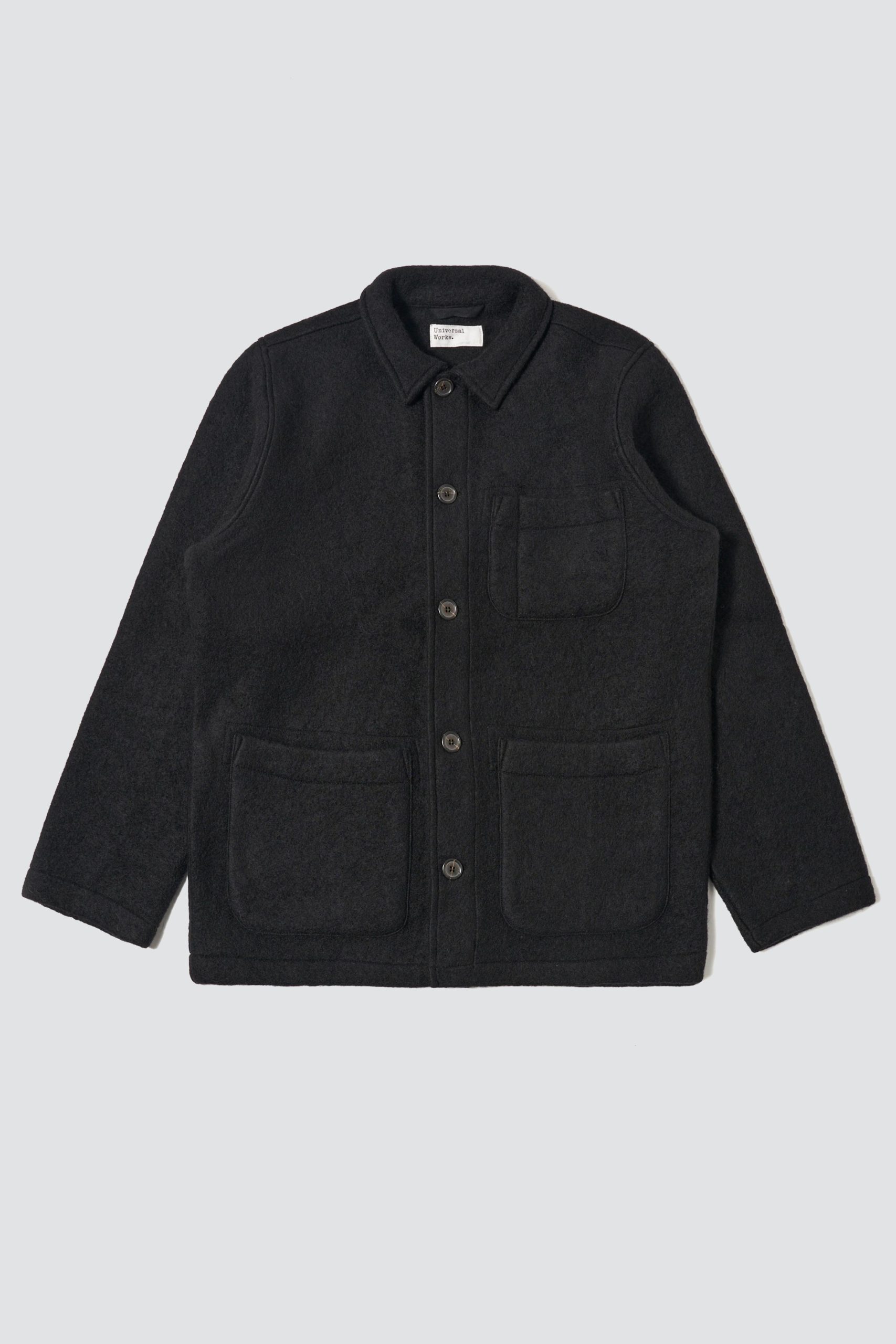 UNIVERSAL WORKS Black Wool Fleece Field Jacket