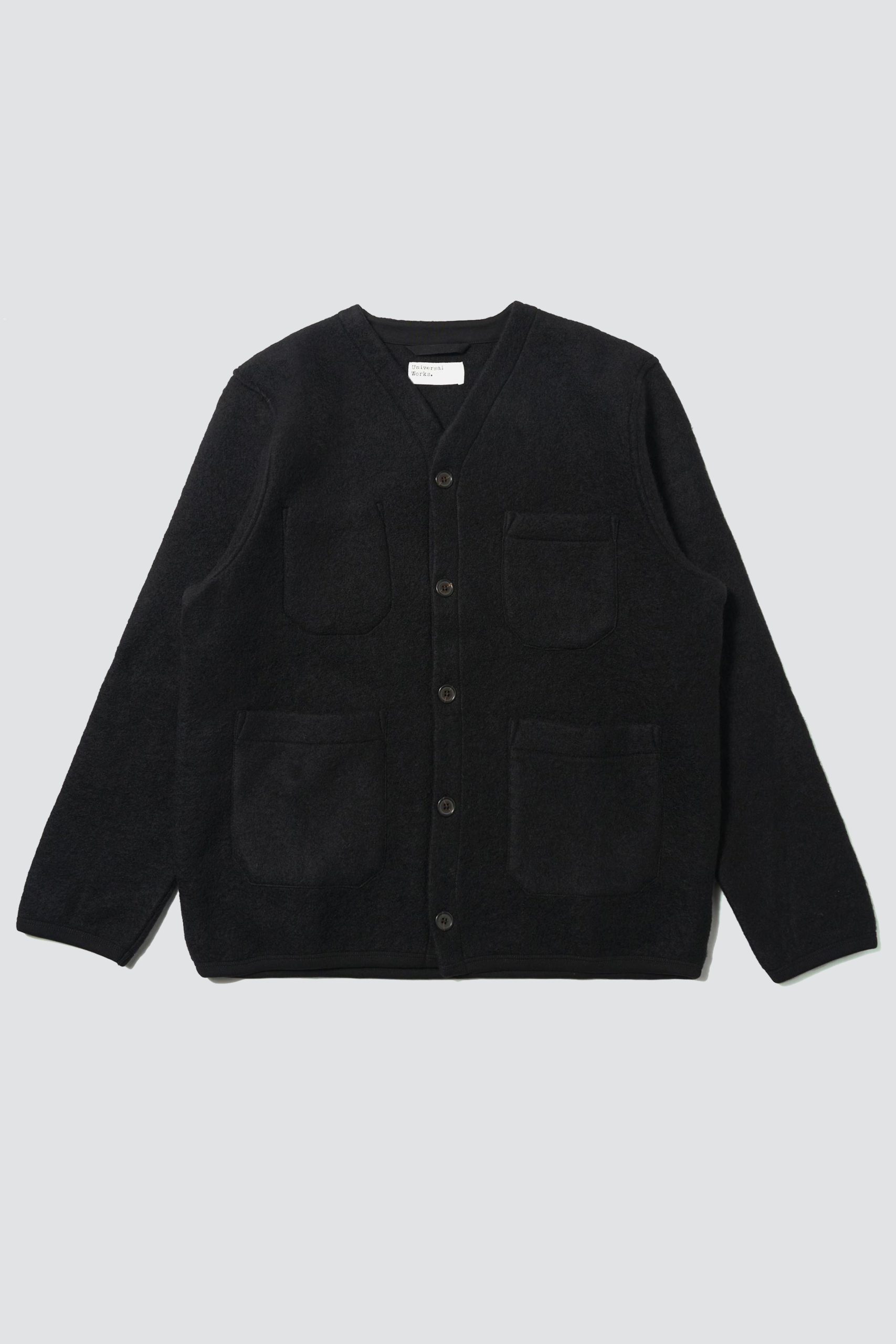 UNIVERSAL WORKS Black Wool Fleece Cardigan