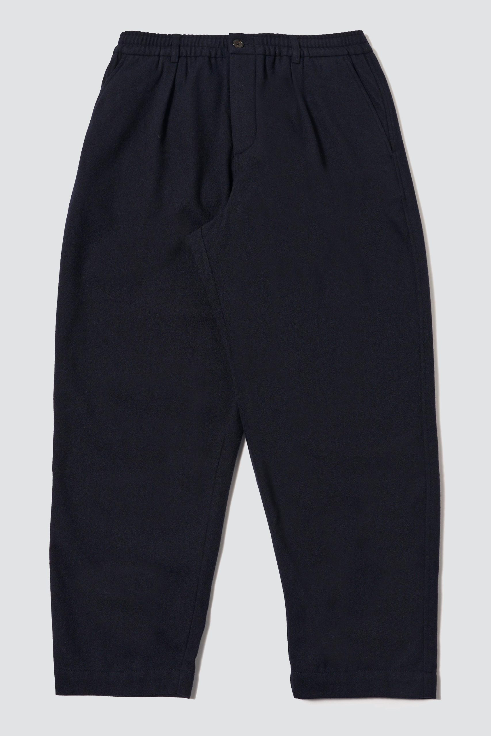 UNIVERSAL WORKS Dark Navy Soft Recycled Wool Pleated Track Pant