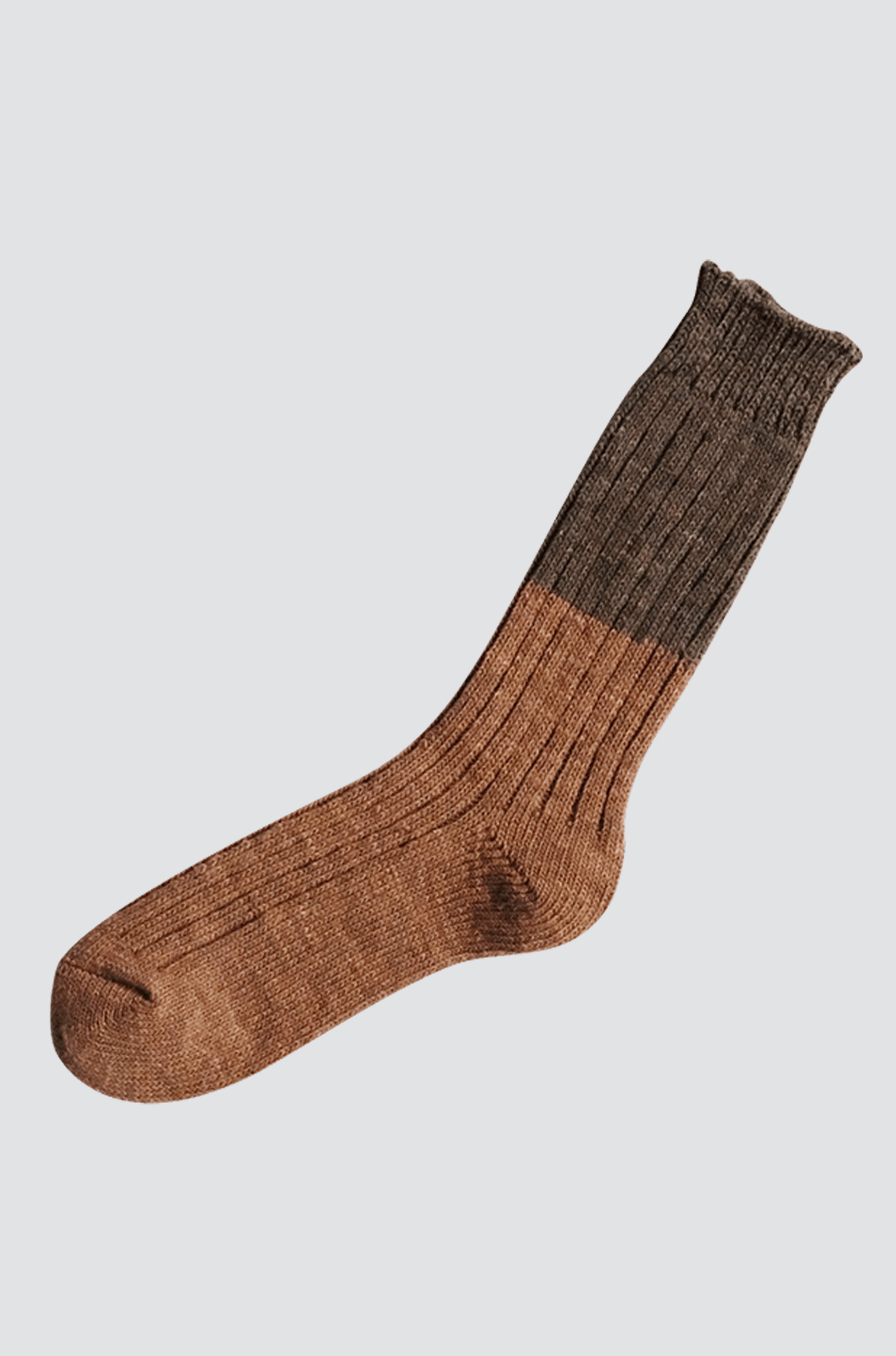KNITWIN NISHIGUCHI Wool Cotton Slab Brown socks