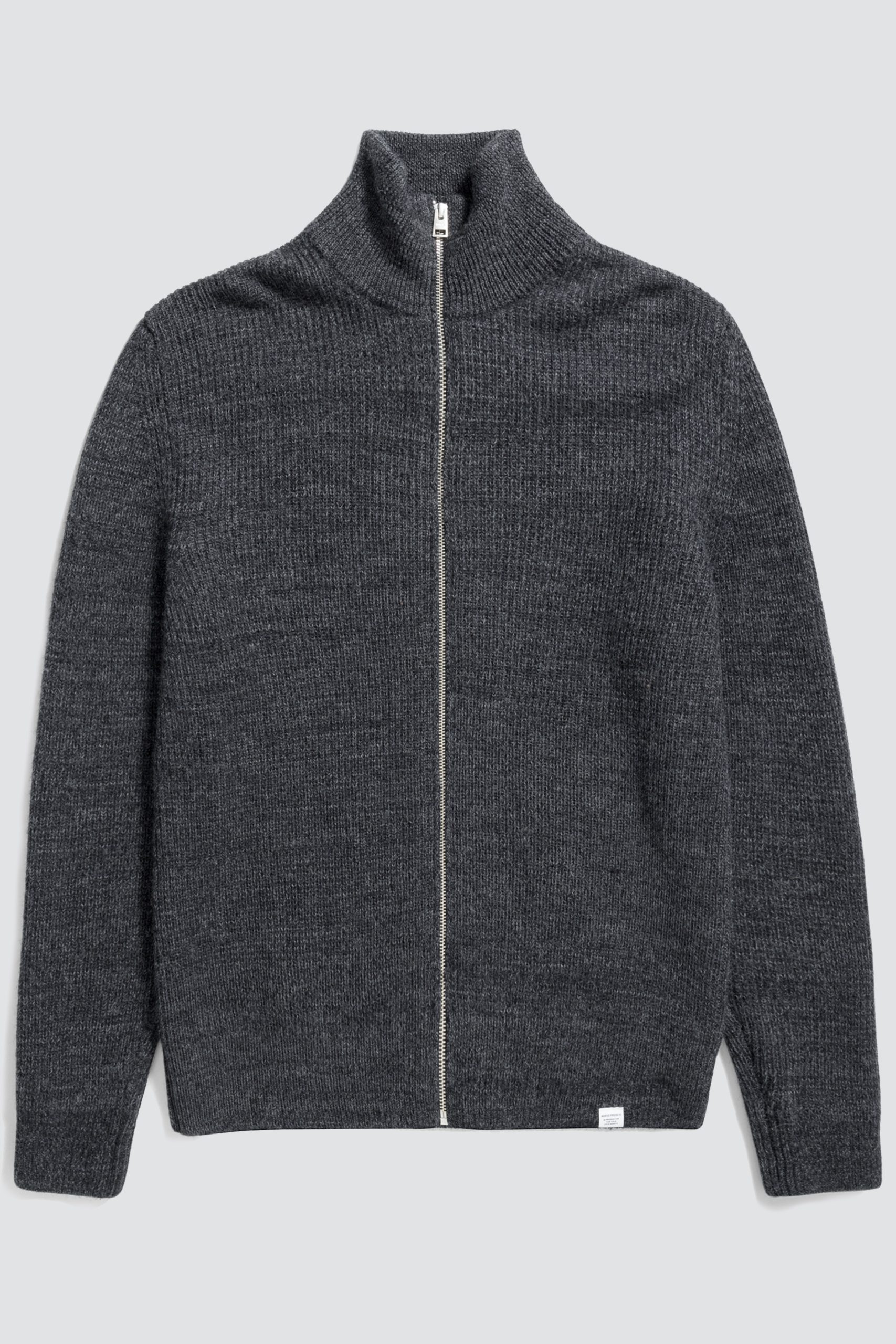 NORSE PROJECTS HAGEN Wool Cotton Rib Full Zip Jacket Dark grey melange