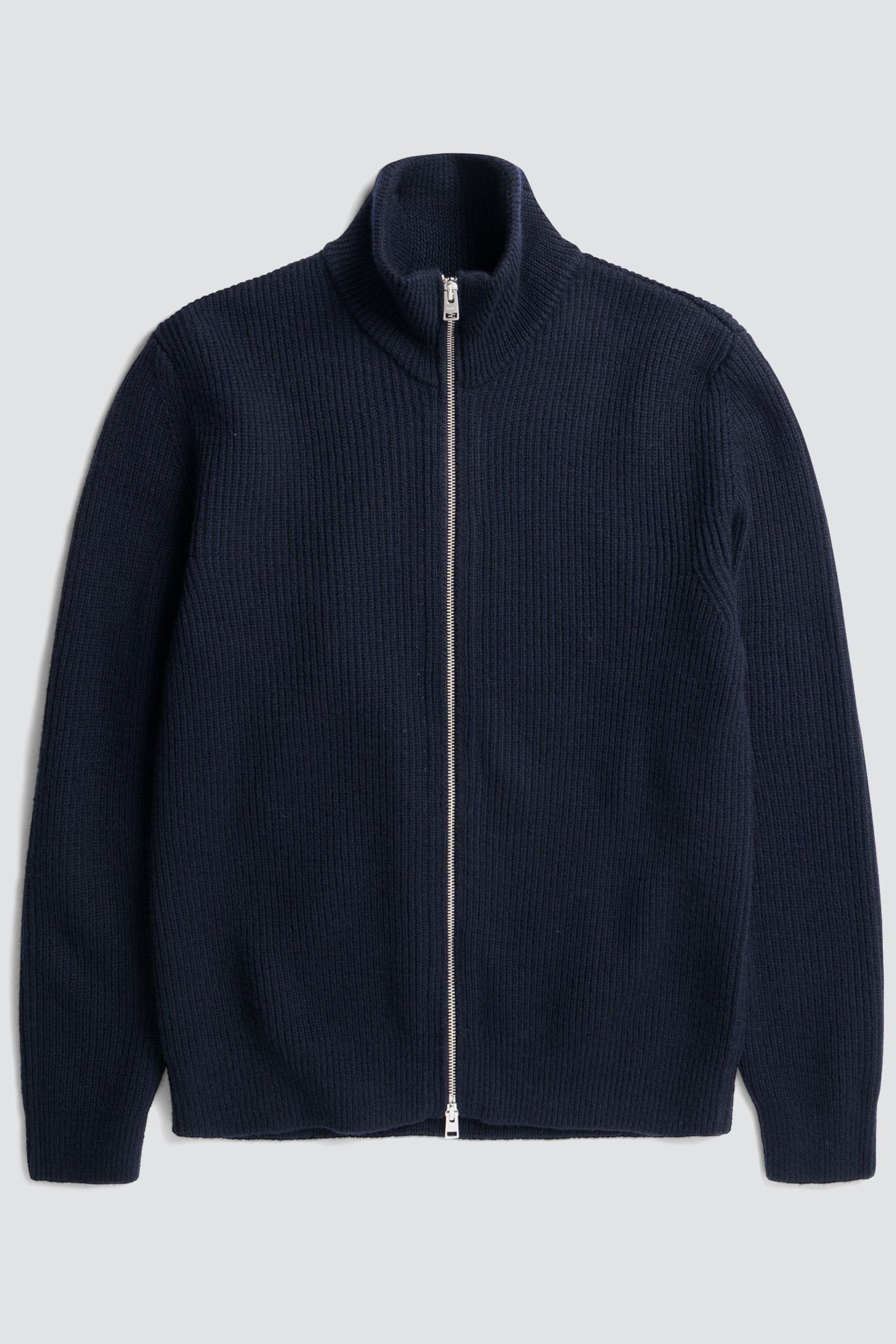 NORSE PROJECTS HAGEN Wool Cotton Rib Full Zip Jacket Dark navy