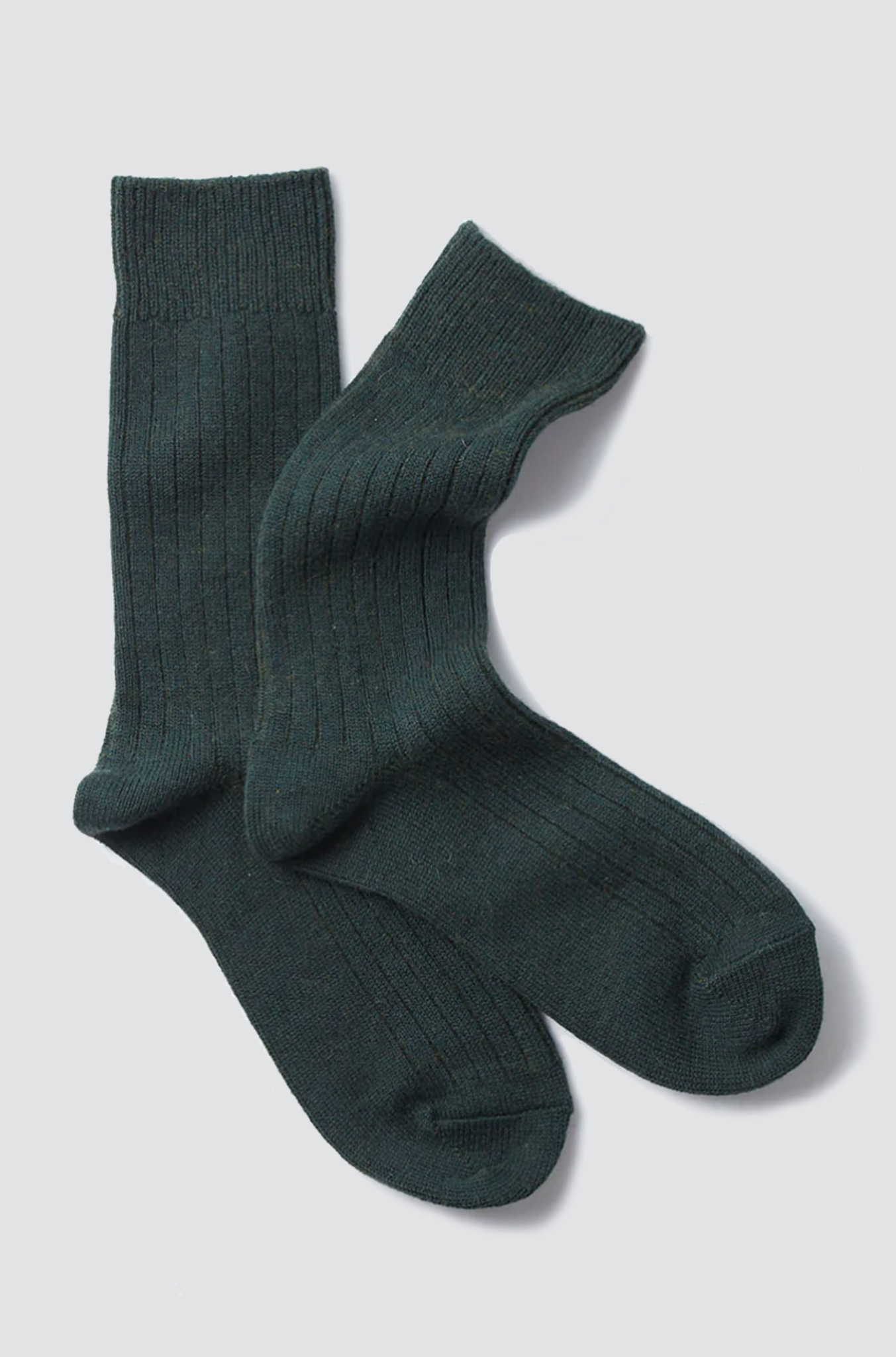 ROTOTO Cotton Wool Ribbed Crew Socks D Green