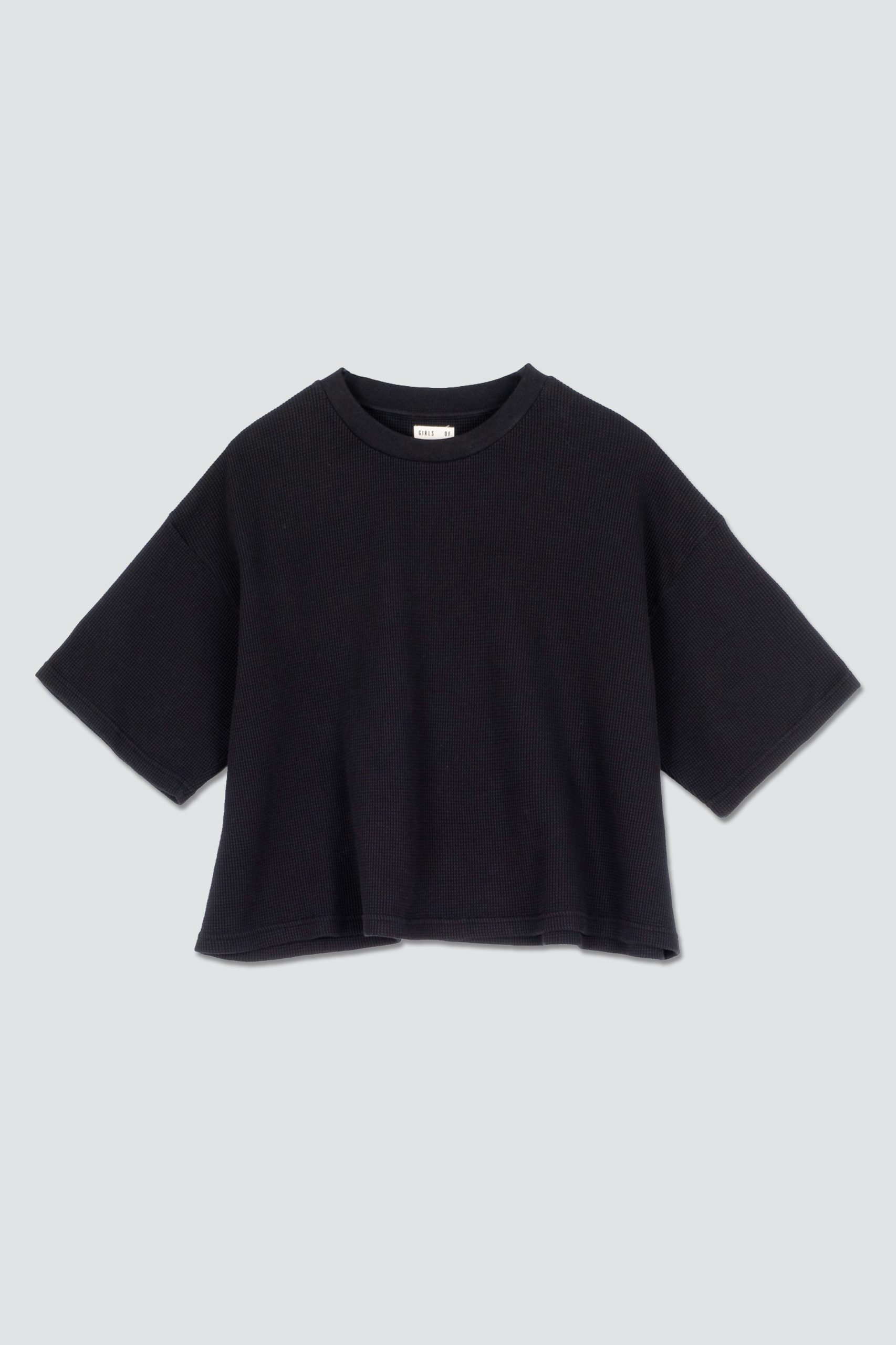 GIRLS OF DUST BIG T Cropped Waffle Jersey Black