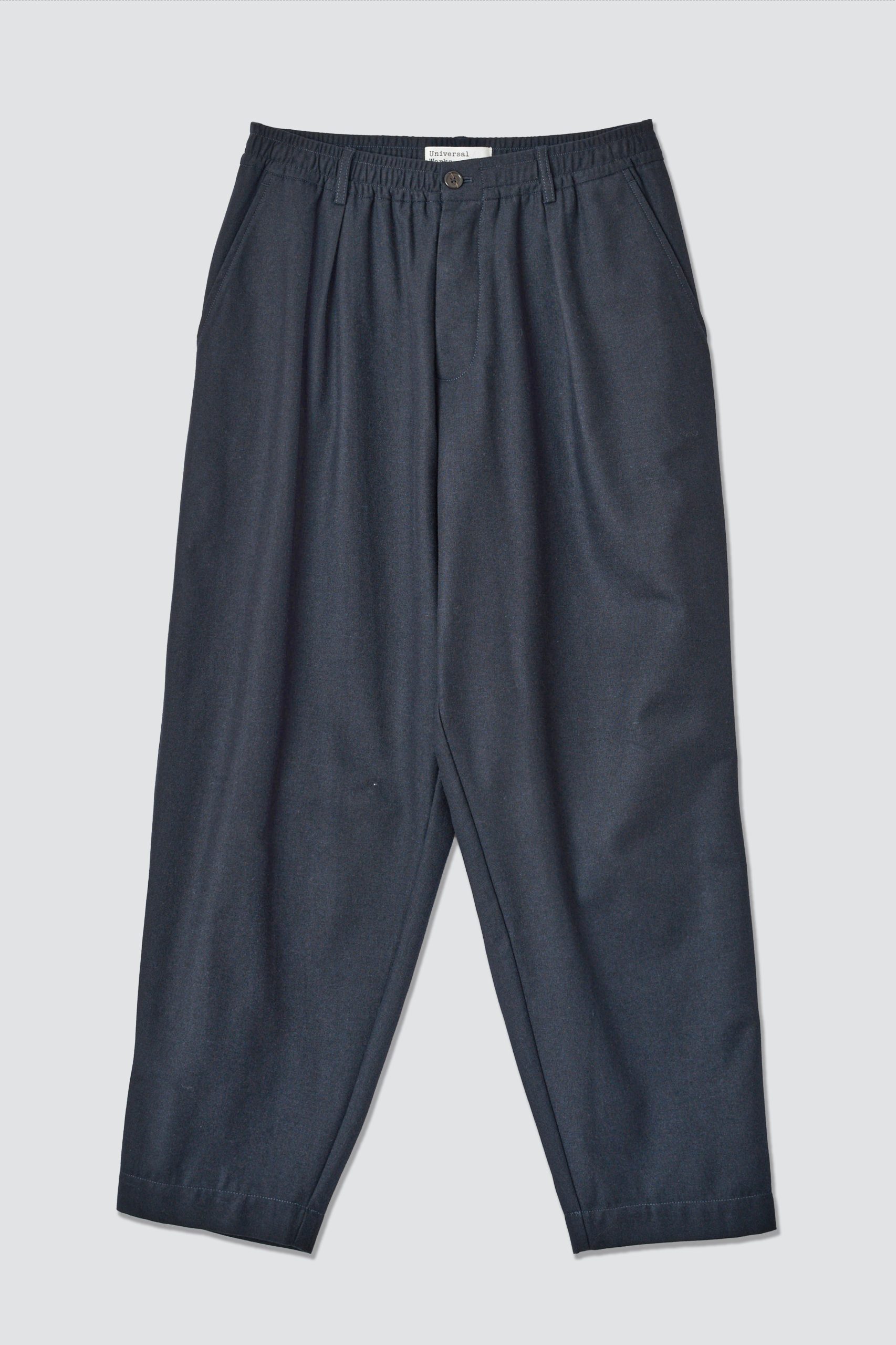 UNIVERSAL WORKS Navy Recycled Italian Tweed PLEATED Track Pant