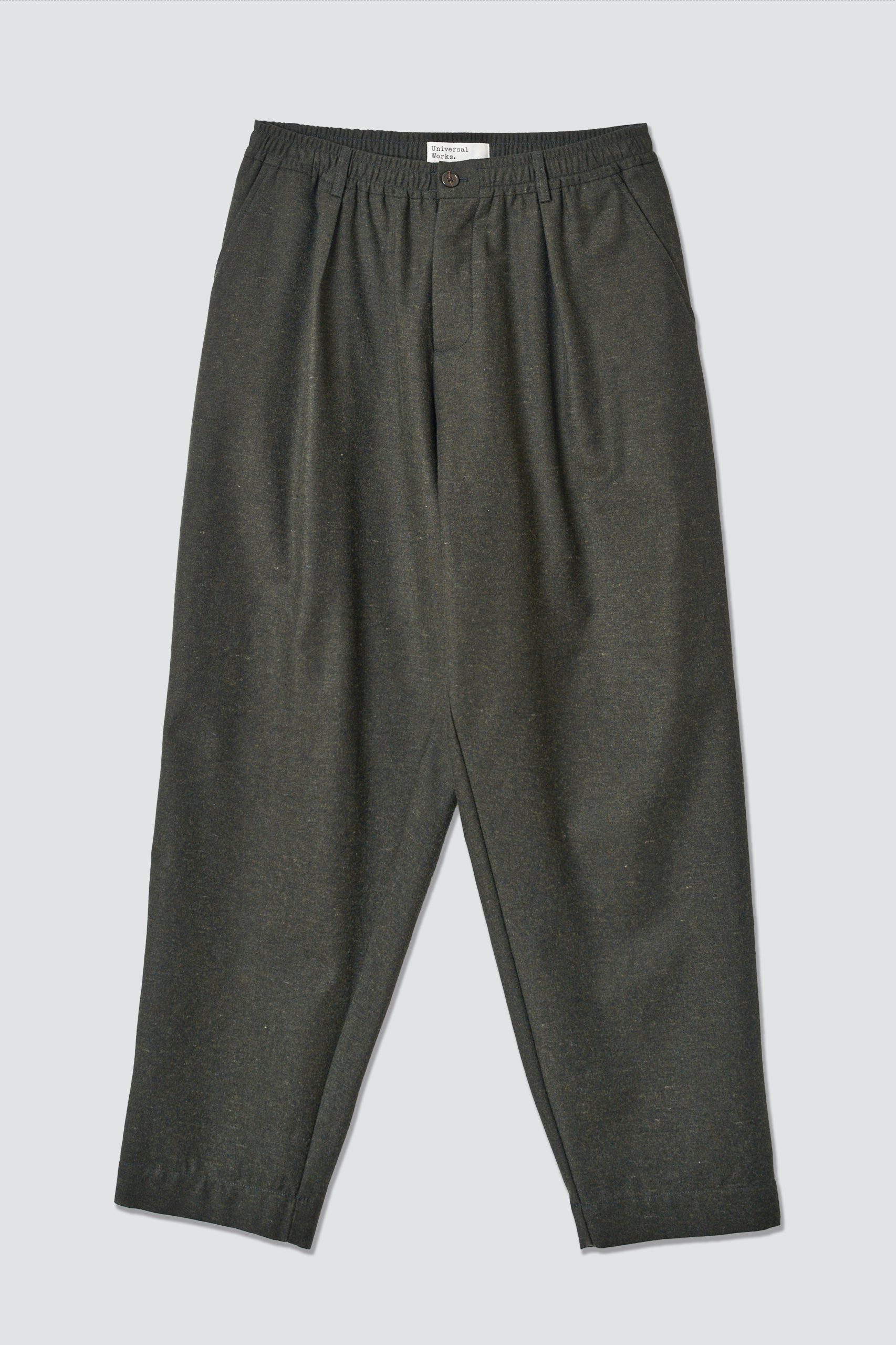 UNIVERSAL WORKS Olive Recycled Italian Tweed PLEATED Track Pant