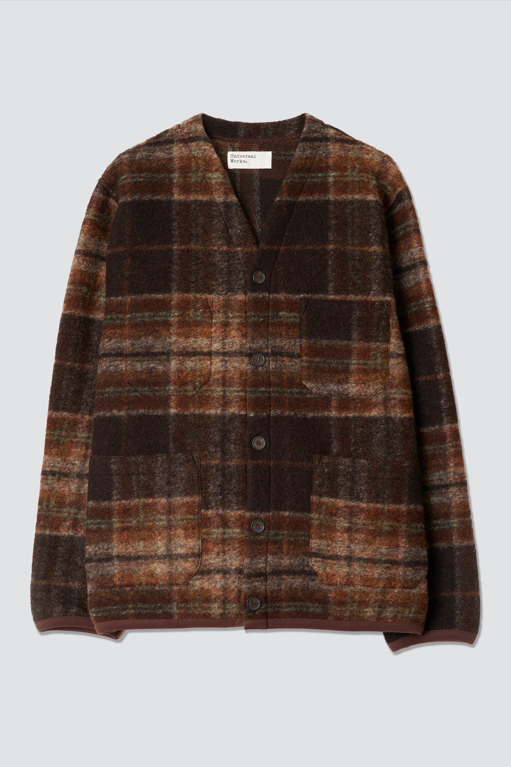 UNIVERSAL WORKS PINO Wool Fleece Brown Cardigan