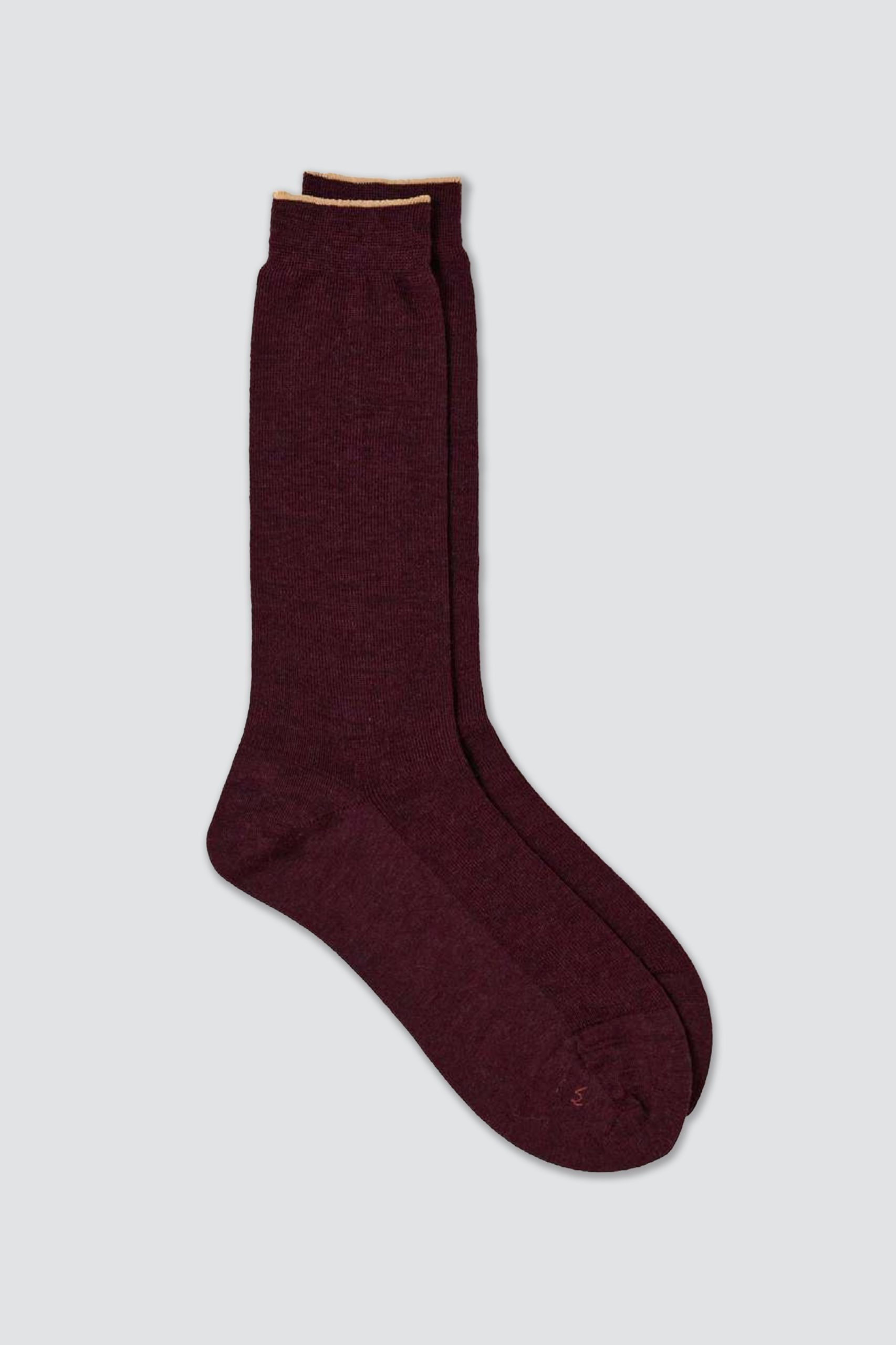BABACO BA02-BN60W Wool Fine Ribbed Socks Burgundy